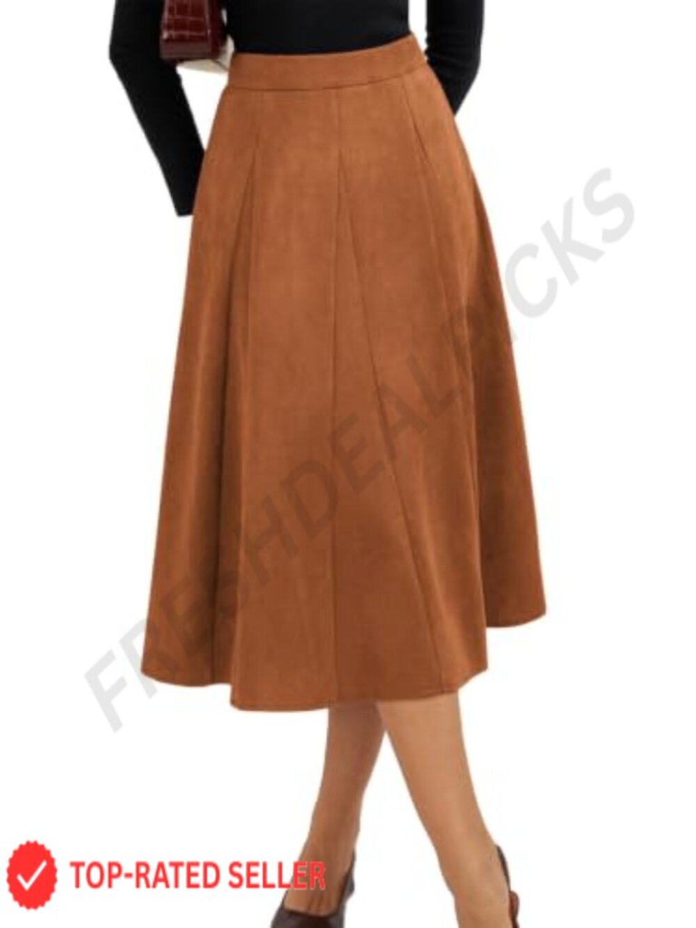 Faux Suede High Waisted A Line Midi Skirt